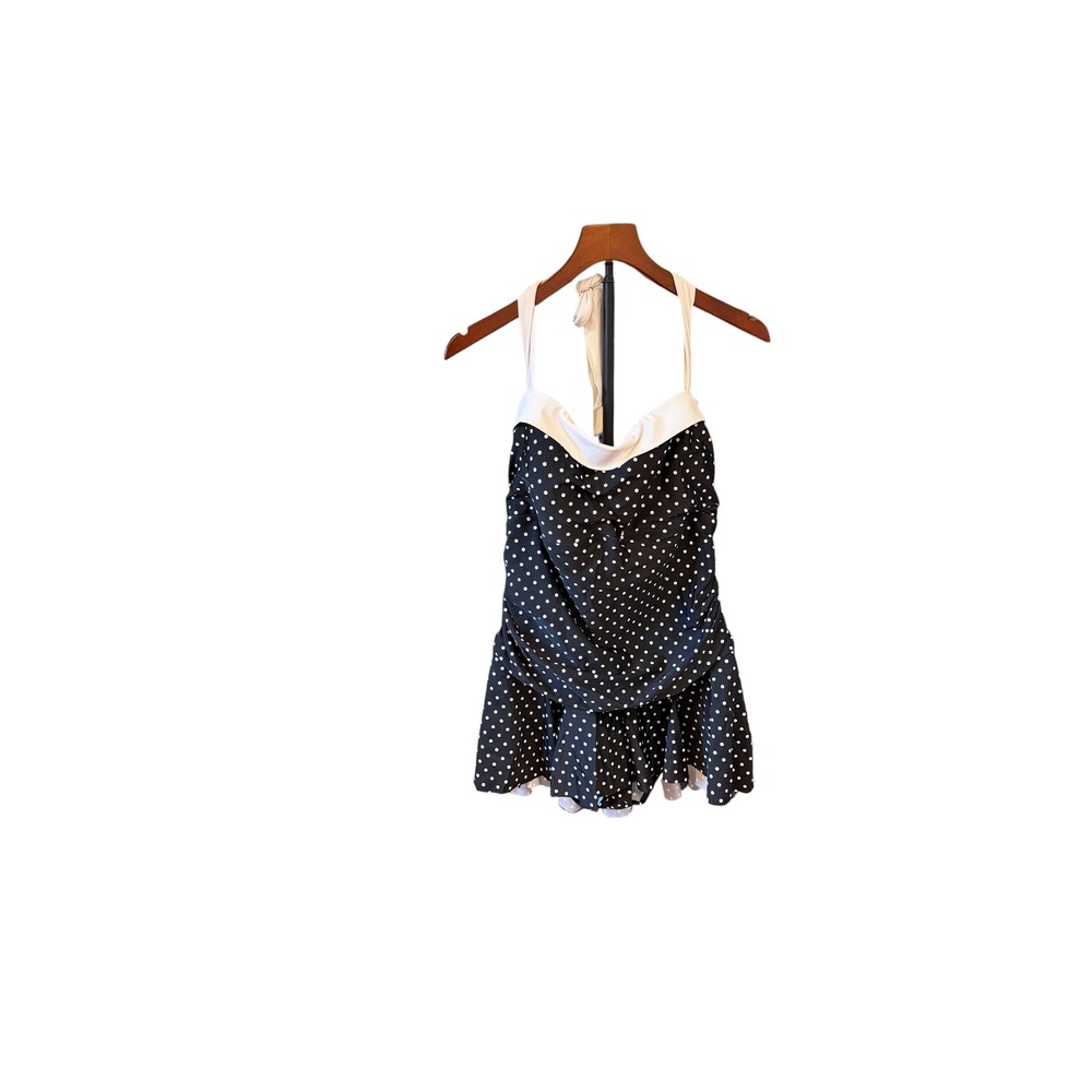 Lauren Ralph Lauren Polka Dot Halter Swimdress Black White One Piece Swimsuit